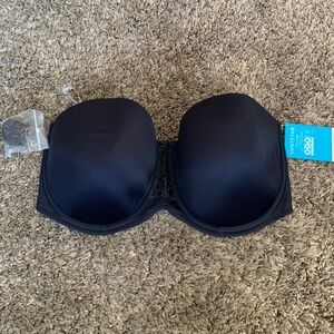 Vanity Fair Black Strapless Underwire Bra 36DDD Smooth Back Lightly Padded New